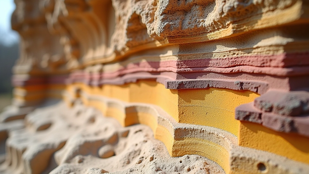 Cross-section of sandstone geological layers showing different colored strata and formation patterns
