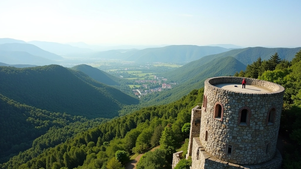 Panoramic view from a lookout tower showing the expanse of Bohemian Paradise landscape